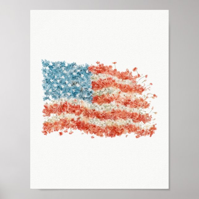 Blommig amerikansk flagga USA Poster (Framsidan)