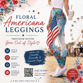 Blommig Amerikansk Flagga Vattenfärg Patriotisk Tr Leggings
