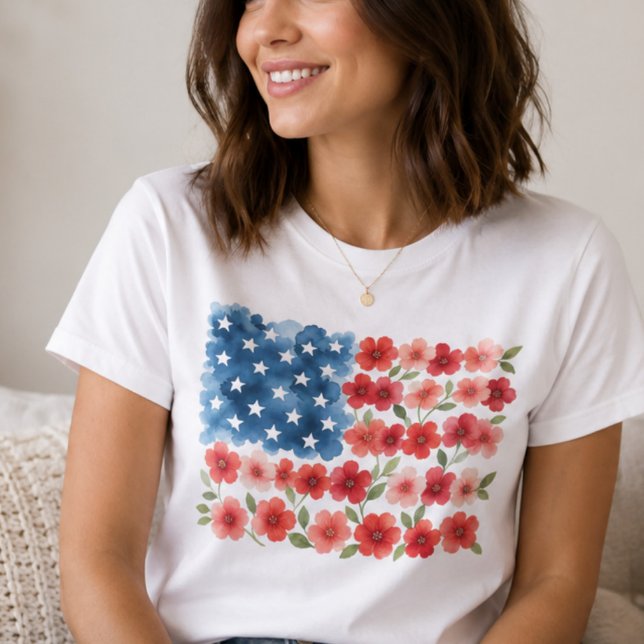 Blommig amerikansk flaggtröja t shirt (Skapare uppladdad)