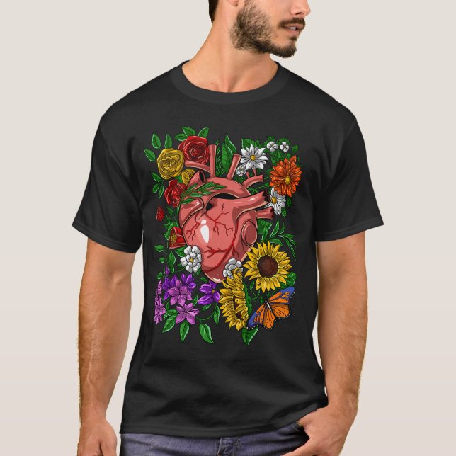 Blommig Anatomisk Hjarta T Shirt (Framsida)