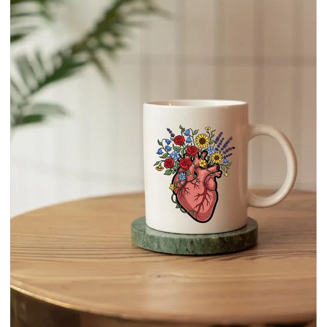 Blommig Anatomisk Hjärtillustration Kaffemugg (Skapare uppladdad)