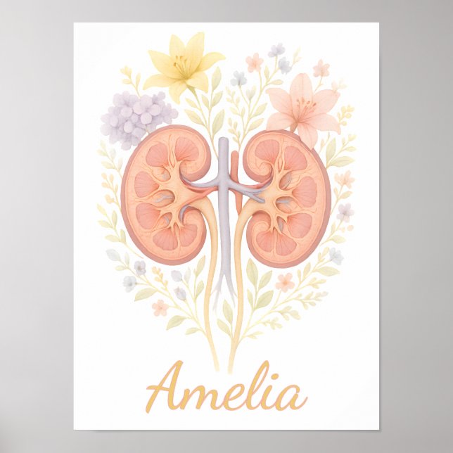 Blommig Anatomisk Njure Nefrologi Sjuksköterska oc Poster (Framsidan)