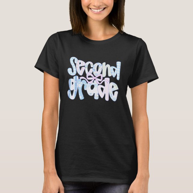 Blommig andra klass Coquette Bow 2:a klass lärare T Shirt (Framsida)