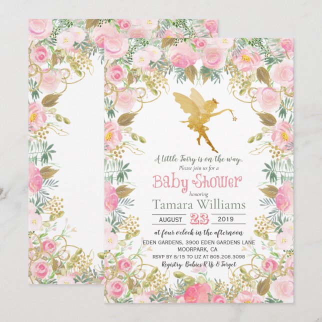 Blommig ängsaktig baby shower inbjudan (Fram/baksida)