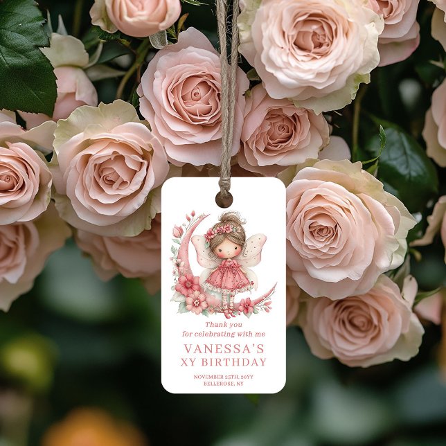 Blommig Ängsaktig Flickas Rodnad Pastell Födelseda Presentetikett (Floral Fairy Girl Blush Pastel Birthday Gift Tags)