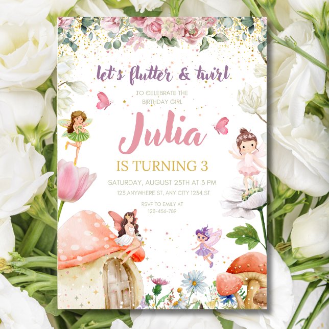 Blommig ängsälva födelsedagsinbjudan, Trädgårdstje Inbjudningar (Skapare uppladdad)