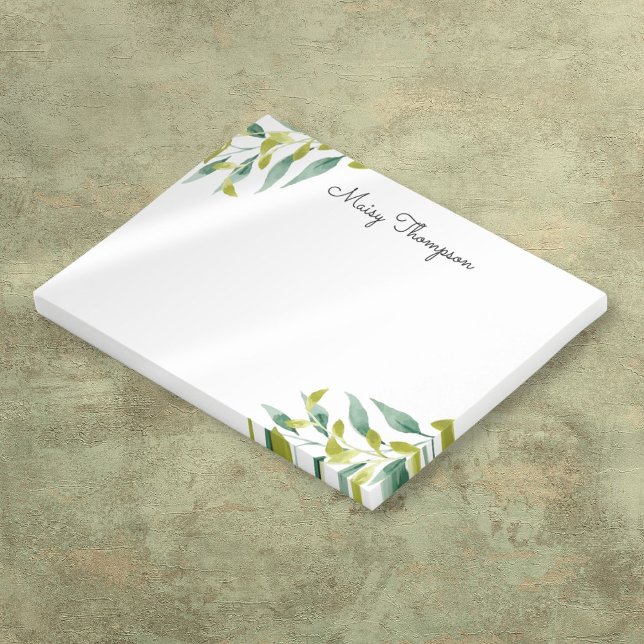 Blommig ängsgrönska Monogramnamn Post-it Block (Floral Meadow Greenery Monogram Name Post-it Notes)