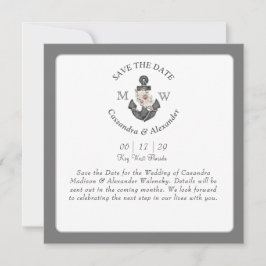 Blommig Ankar Vit Silver Grå Marin Bröllop  Spara Datumet