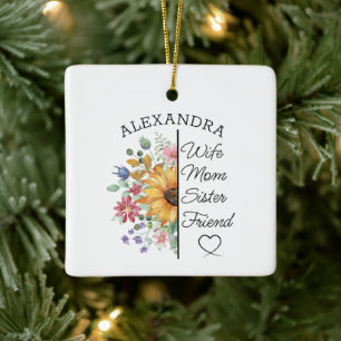 Blommig anpassad namn & text fru mamma syster vän julgransprydnad keramik