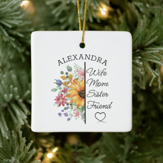 Blommig anpassad namn & text fru mamma syster vän julgransprydnad keramik