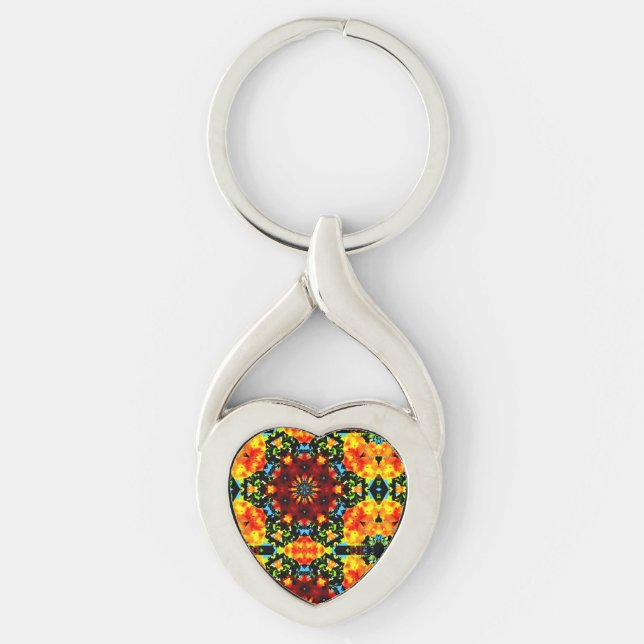 Blommig Apelsin Twisted Heart Silverfärgad Nyckelring (Framsidan)