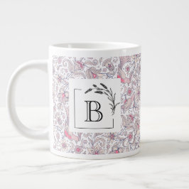 Blommig arabesk monogram stor mugg, bröllopsgåva jumbo mugg