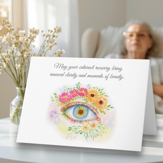 Blommig återhämtning efter grå starr Peonior Kort (A wonderful hand painted card for someone who just had cataract surgery. )