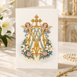 Blommig Ave Maria Marianmonogram katolsk Kort