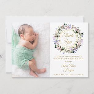 Blommig Baby 2 Foto Guld Tack För Födelsen Meddelande