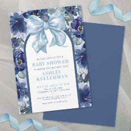 Blommig Baby Boy Blue Bow Bebis-fest Inbjudningar