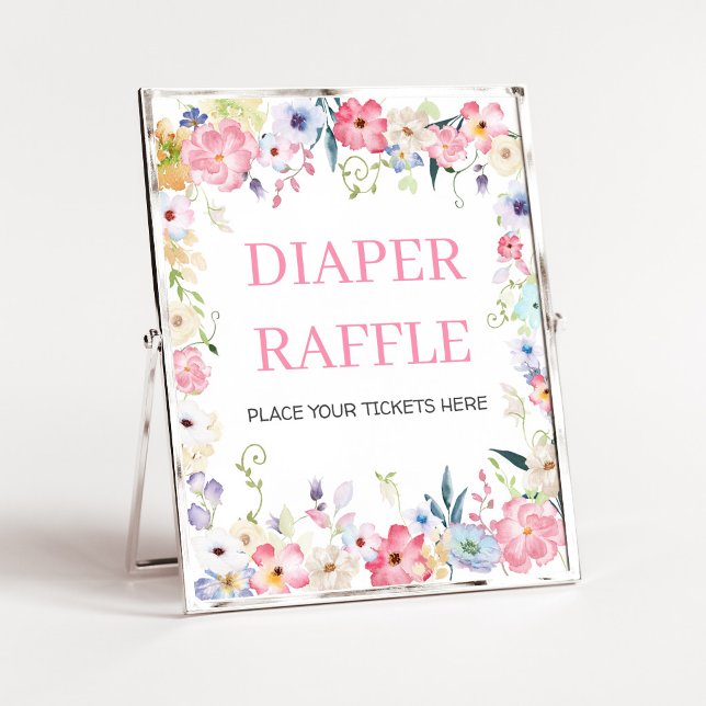 Blommig Baby i Blom Diaper Lotteri Skylt (Baby in Bloom Baby Shower Diaper Raffle Sign)