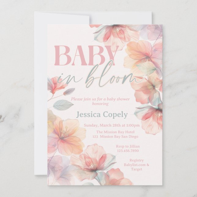 Blommig Baby Shower Inbjudan (Framsida)