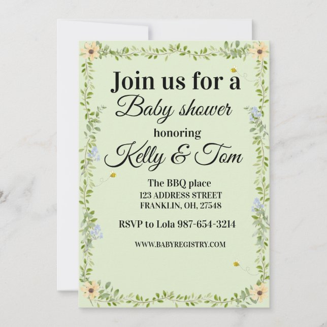 Blommig baby shower inbjudan (Framsida)