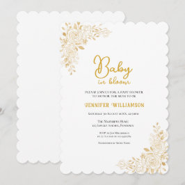 Blommig baby shower-inbjudan, gyllene toner inbjudningar