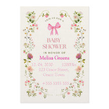 Blommig baby shower-inbjudan | Mjuk rosa vattenfär