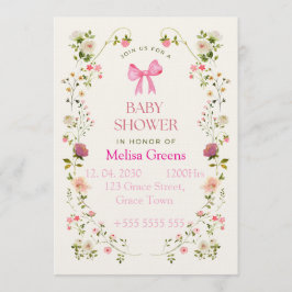 Blommig baby shower-inbjudan | Mjuk rosa vattenfär Inbjudningar