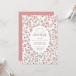 blommig baby shower inbjudan - rosa