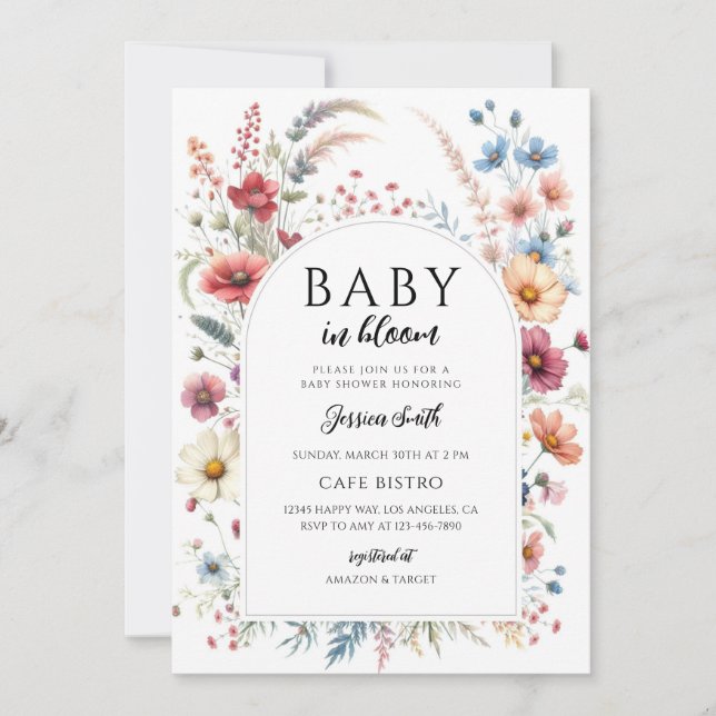 Blommig babyfest inbjudningar (Framsida)