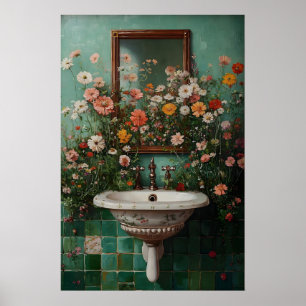 Blommig badrumstryck, Botanisk badrumsblomma Poster