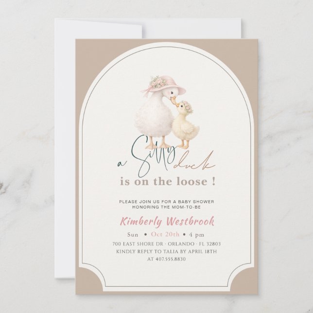 Blommig båge Söt Gås Ankung Baby Shower Inbjudningar (Framsida)