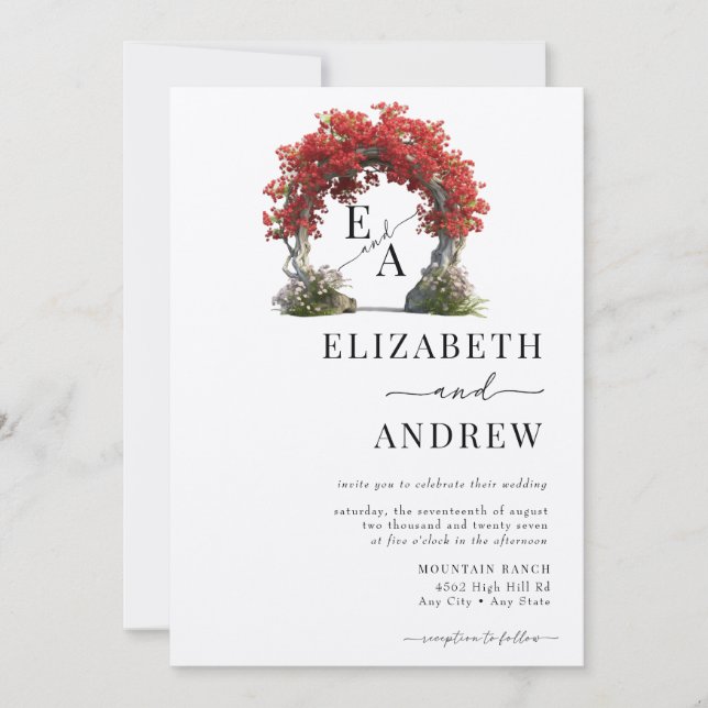 Blommig Båge | Träd Bröllop Inbjudningar (Framsida)