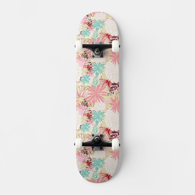 Blommig bakgrund 4 old school skateboard bräda 18 cm (Framsida)