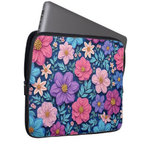 Blommig bakgrund, rosa och lila, laptop fodral