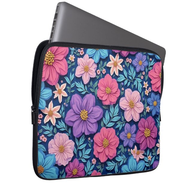 Blommig bakgrund, rosa och lila, laptop fodral (Framsidan Höger)