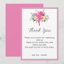 Blommig ballerinadansare födelsedag tackkort 