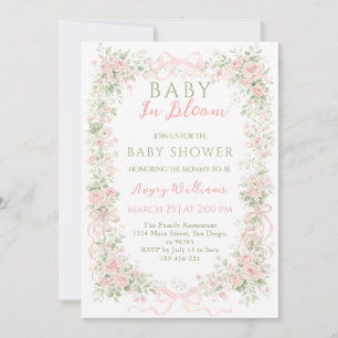 Blommig band baby i knopp flicka baby shower inbjudningar