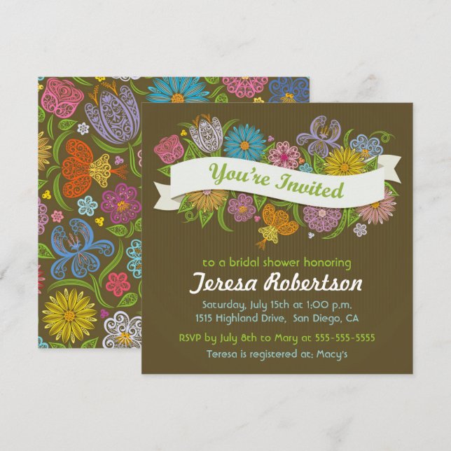 Blommig banderoll bröllopsfestinladan inbjudningar (Fram/baksida)