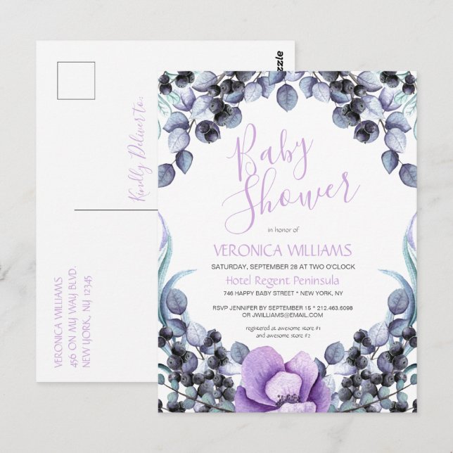 Blommig bär Baby Shower Inbjudningskort (Fram/baksida)