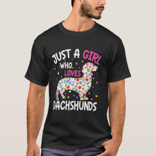 Blommig Bara En Tjej Som Älskar Dachshunds Hund Kv T Shirt