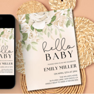 Blommig barnkalas inbjudan, Grönska baby shower Inbjudningar