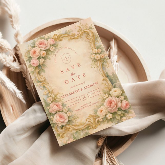 Blommig Barock Rosa Guld Bröllop Spara Datumet (Skapare uppladdad)