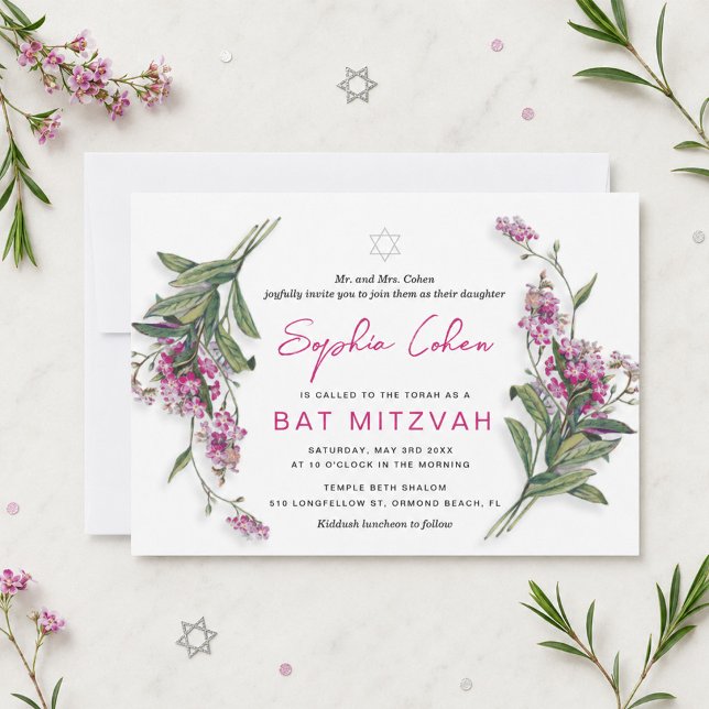 Blommig Bat Mitzvah-inbjudan Botanisk Inbjudningar (Skapare uppladdad)