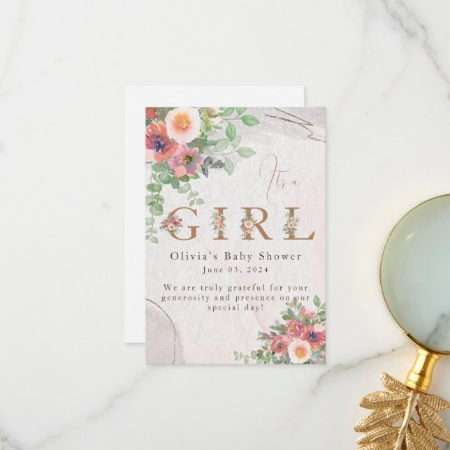 Blommig Bebis Flicka Shower Tack Kort (Fram/Back In Situ)