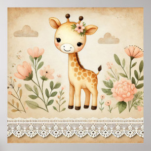 Blommig Bebis-Giraff Förskola Poster