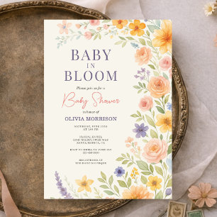 Blommig Bebis I Knopp Baby Shower Inbjudningar