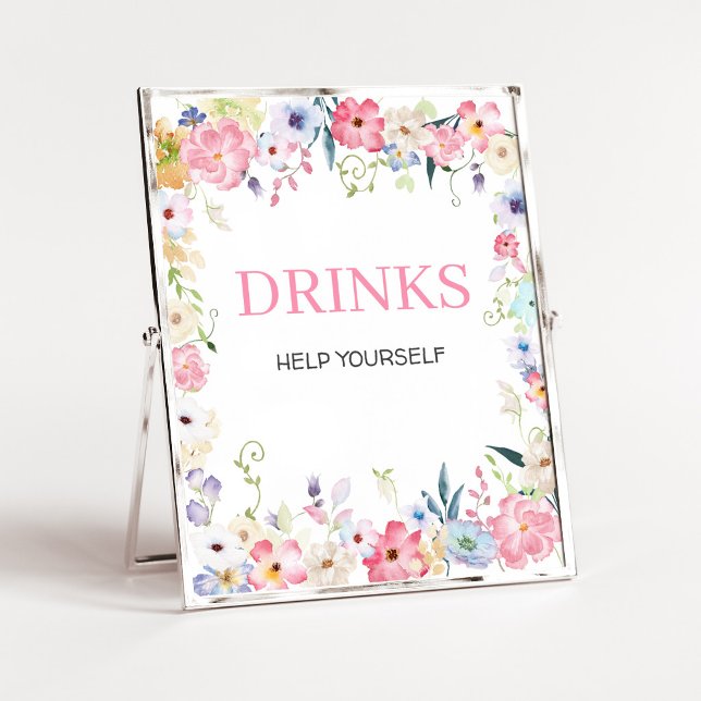 Blommig Bebis i Knopp Babykalas Dricks Skylt (Baby in Bloom Baby Shower Drinks Sign)