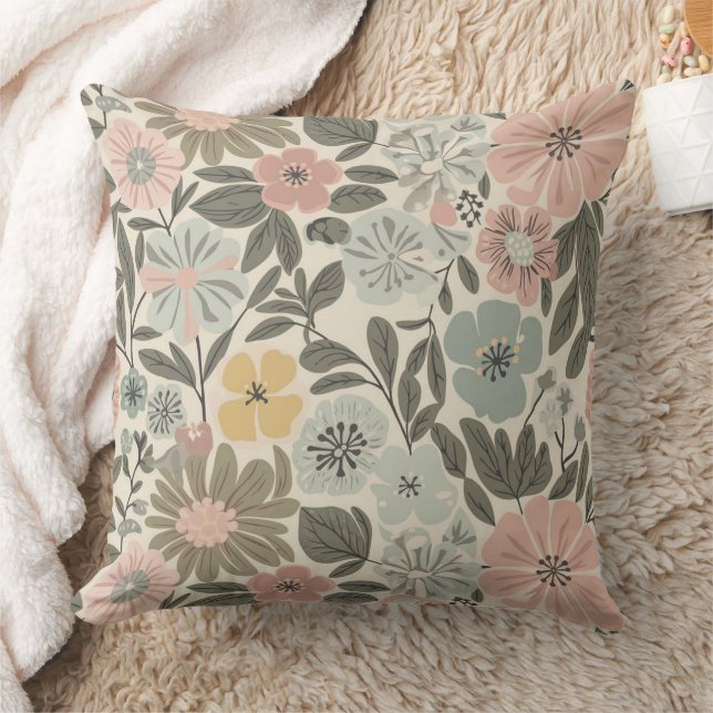 Blommig Beige Boho Kudde (Filt)
