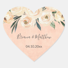 Blommig Beige Rödfärgad Rosa Bröllopspresenter Hjärtformat Klistermärke