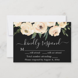 Blommig Beige Rosabröllop Rosor Guld Svart RSVP-ko Tack Kort