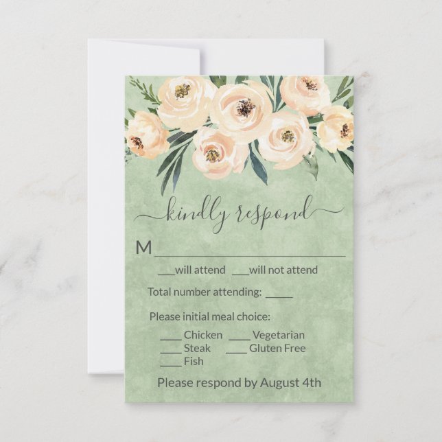 Blommig Beige Rosé Rosen Guld på Grönt OSA Kort (Framsida)